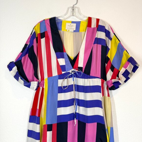 Kate Spade Silk Dress Multicolor Striped Go Fly A Kite Midi Medium - Picture 3 of 11